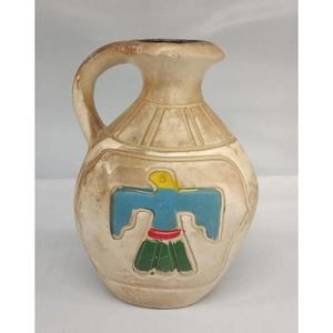 Native American Inspired Jug With Marble Inside Ceramic Thunderbird VTG Jug Vase